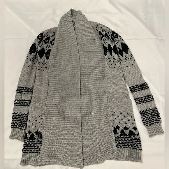 BB Dakota Cardigan Sweater fair isle print black/gray loose fitting - Picture 6 of 6